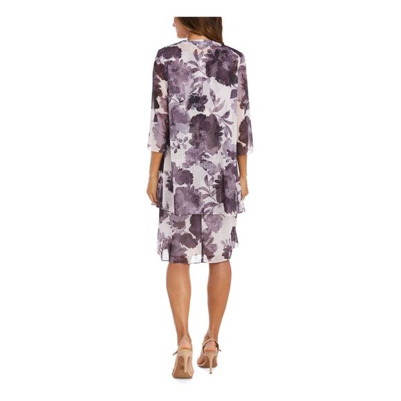 R&M RICHARDS WOMAN Womens Purple 3/4 Sleeve Open Front Evening Cardigan Plus 14W - Picture 2 of 4